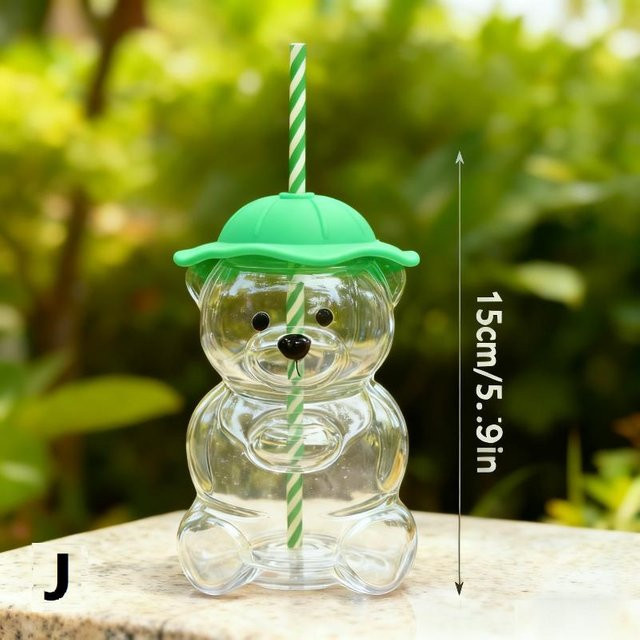 Binchi Outdoor Product Wiederverwendbare Trinkflasche in Bärenform aus transparentem Kunststoff mit Strohdeckel für Kinder, 15,0 ml - Bild 1