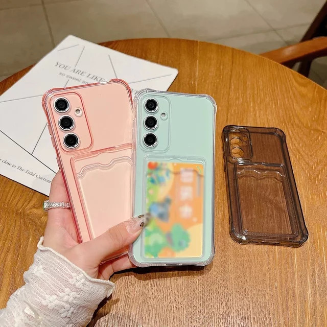Transparente Schutzhülle mit Kartenfach für Samsung Galaxy A56 5G, A36, A26, A16 und A06 4G in Pink - Bild 1