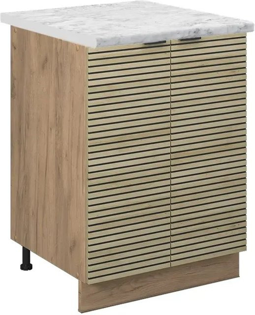 Vicco Küchenunterschrank Fame-Line in Eiche mit Marmor-Weißer Arbeitsplatte, Breite: 60 cm - Bild 2