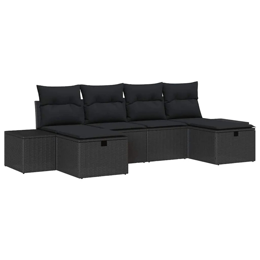 vidaXL Gartensofa-Set in L-Form mit 6 Kissen, Schwarz, Poly-Rattan und Metallrahmen - Bild 2