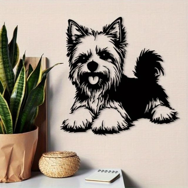 CIFBUY Metall-Wandkunst Yorkshire Terrier in Blau und Schwarz im Vintage-Stil - Bild 1