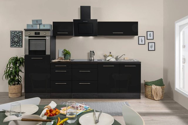 Respekta Küchenblock Amanda in Schwarz Hochglanz mit Soft-Close-Türen und Schubladen aus MDF - Bild 1