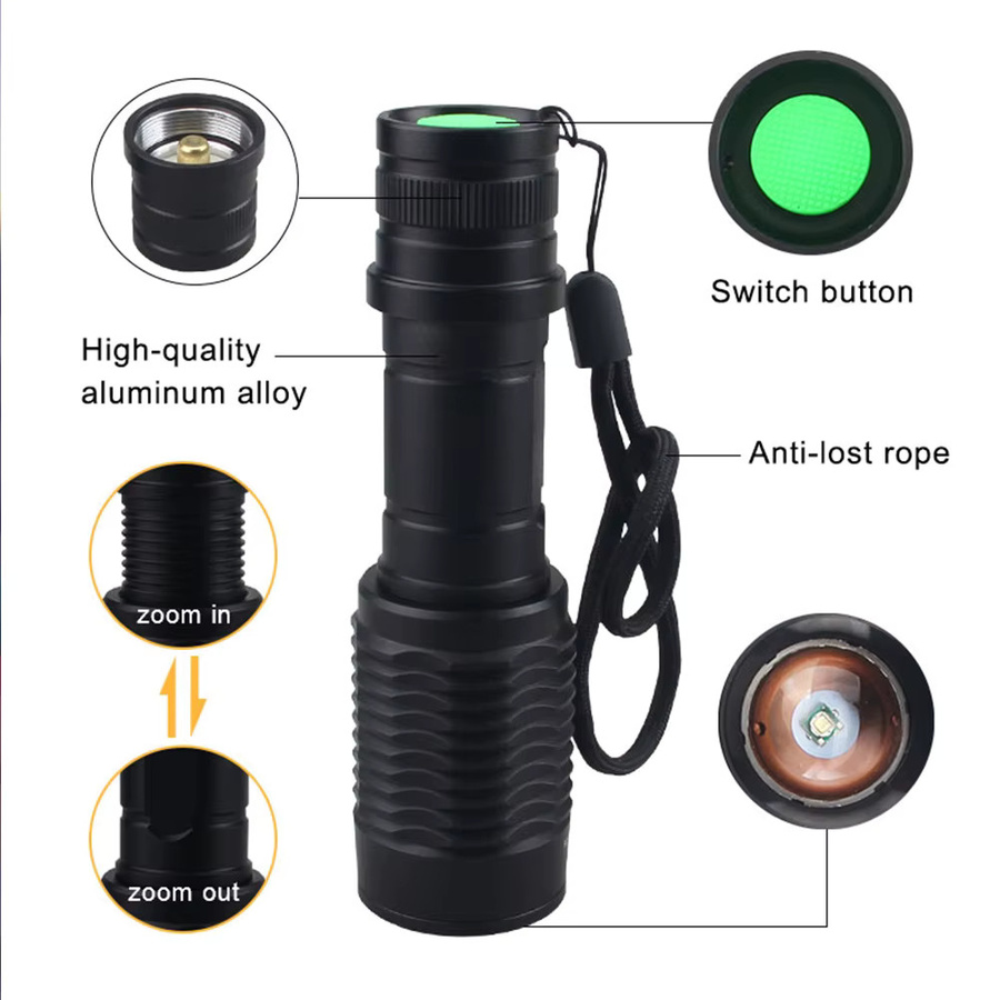 VASTFIRE LED Taktische Jagdtaschenlampe mit RGB-Funktion Weiß Rot Grün Schwarz, USB aufladbar und wasserdicht - Bild 5