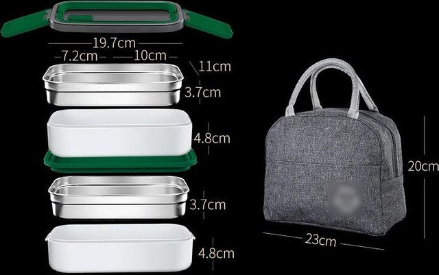 Yiran Furniture Bento Box aus 304 Edelstahl mit Thermotasche, silber, mikrowellengeeignet und auslaufsicher - Bild 1