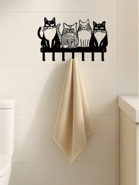 CIFBUY Wandhaken aus Metall in Schwarz als dekorative Katzen-Wanddekoration im Boho-Stil für Schlüssel und Handtücher - Bild 1