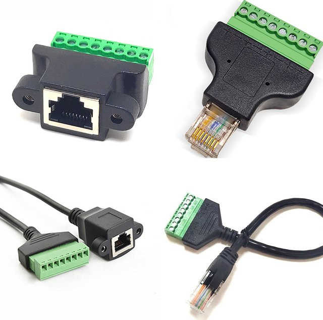 JCD RJ45 auf Schraubklemmenblock Ethernet Netzwerkadapter 8-Pin Stecker und Buchse in Schwarz - Bild 1
