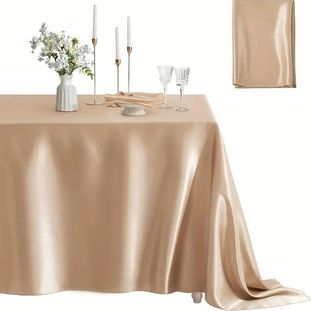 Dunkelblaue Satin-Tischdecke von JMG Household Supplies, einfarbig und glatt, B/B/L: 145 x 180 cm - Bild 1