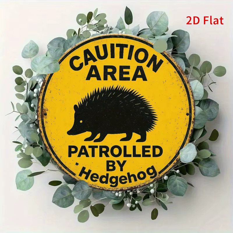 Rustikales Metallschild Potdemiel Igel-Patrouillenbereich in Gelb und Schwarz, Durchmesser: 20 cm - Bild 5