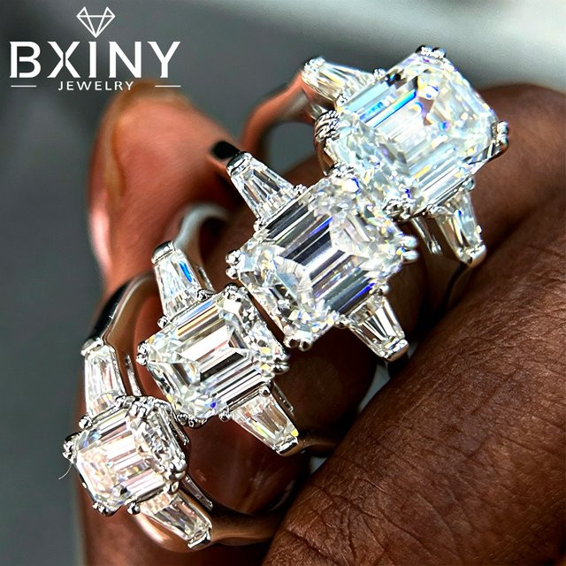 BXINY Ring, 925 Silber, Moissanit, Diamant, Unisex - Bild 1