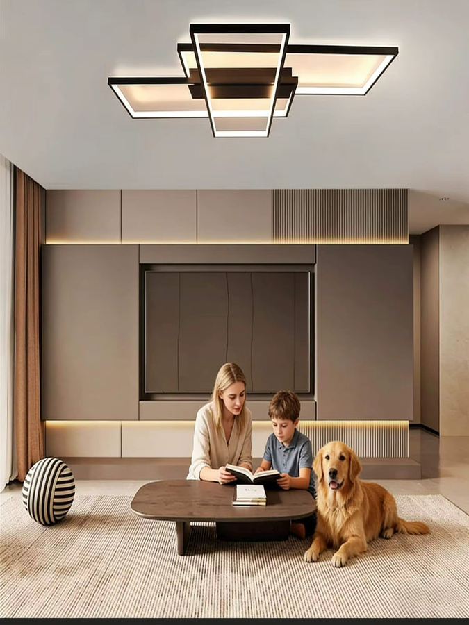 Nettlife LED Deckenleuchte in Schwarz mit geometrischem Design aus drei überlappenden Rechtecken, dimmbar, 88W, B/T/H: 100 x 65 cm - Bild 6
