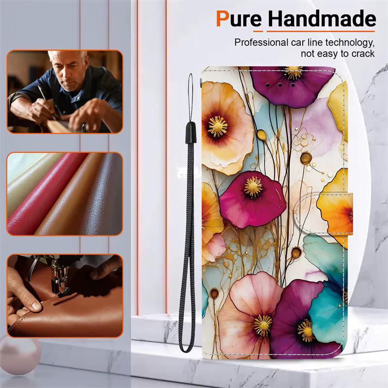 Retro Blumen Handyhülle mit Brieftaschenfunktion und Standfunktion für Samsung Galaxy A56 A36 A55 A16 A35 A25 A54 A34 A53 A52s in Multicolour - Bild 1