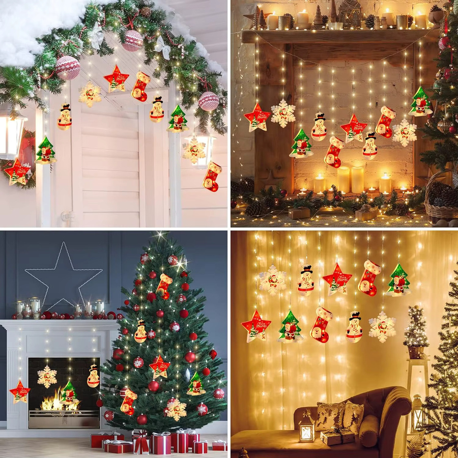 DIY LED Vorhang-Weihnachtsbeleuchtung mit 8 Modi, USB-betrieben, Warmweiß und Multicolour, festliche Dekoration im Vintage-Stil - Bild 5