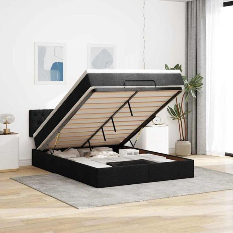 Modernes Polsterbett mit Matratze und LED-Beleuchtung von vidaxl in Schwarz, B/T/H: 140 x 190 x 88 cm - Bild 1