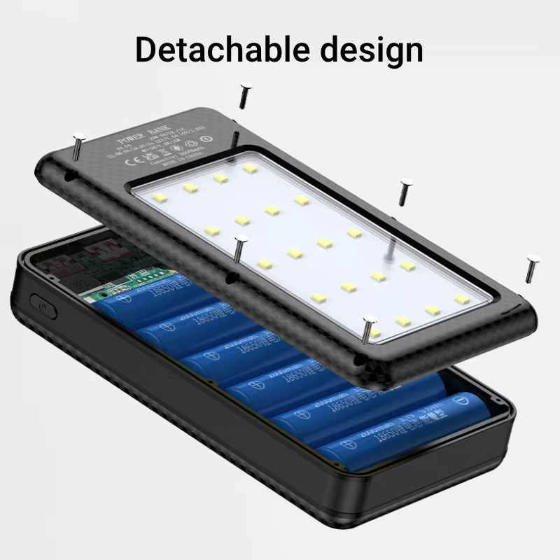 BRYNTHORX 18650 Powerbank-Akkubox mit LED-Licht und Tragedesign in Schwarz für iPhone und Xiaomi, 10W, Platz für 6 Akkus - Bild 5