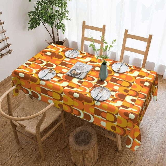 Wasserdichte Tischdecke von JMG Household Supplies mit 70er Jahre Retro Muster in Orange und Braun, B/T: 183 x 137 cm - Bild 1