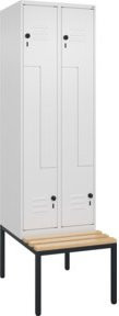 C+P Z-Spind Classic PLUS Sitzbank mit 4 Fächern und Sicherheits-Drehriegel, Farbe: Weiß/Grau, Sitzfläche aus Buche-Hartholz, B/T/H: 212,0 x 60,0 x 81,5 cm - Bild 1