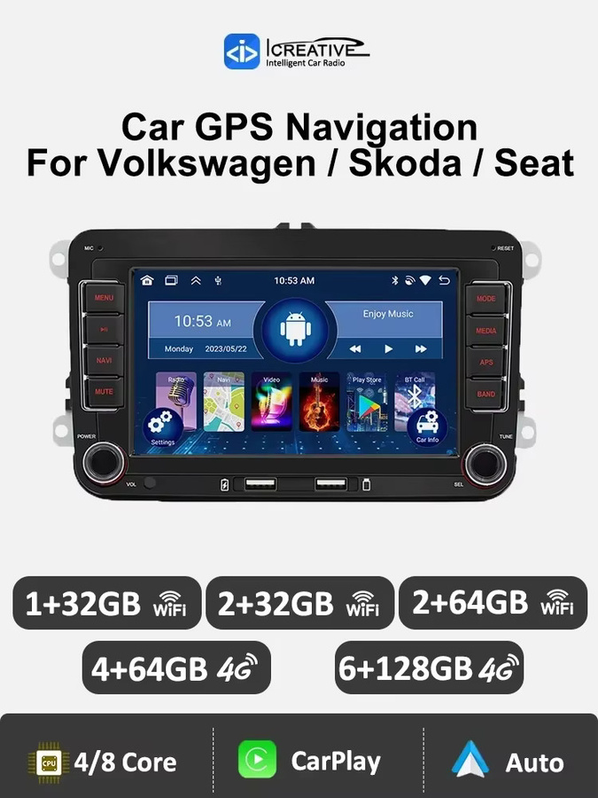 Icreative 7-Zoll Android Multimedia Auto Stereo mit GPS Navigation und Apple Carplay in Schwarz für Volkswagen Golf Polo Jetta Passat B6 B7 CC und Skoda - Bild 5