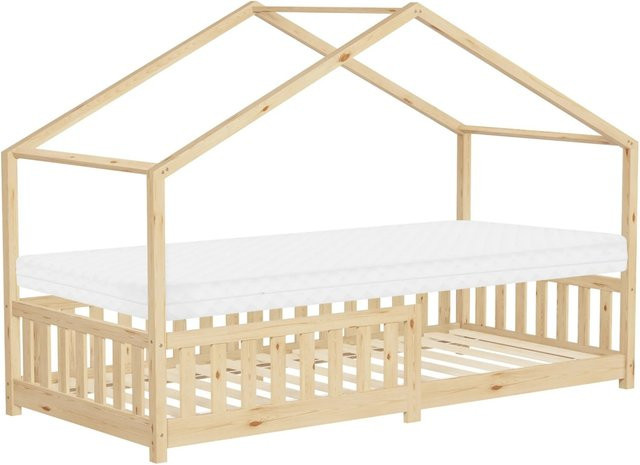ML-Design Hausbett aus Kiefernholz mit Matratze in Natur, B/T: 90 x 200 cm - Bild 1