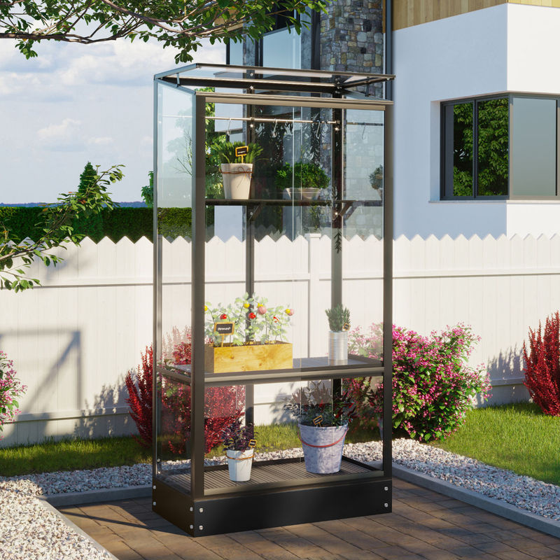 Vitavia Balkon- und Anlehn-Gewächshaus Stad in Schwarz mit Stahlfundament und 3 mm ESG-Glas, B/T/H: 81,2 x 43 x 156 cm - Bild 3