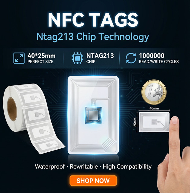 HENNCER NTAG213 NFC-Chip-Aufkleber 13,56 MHz elektronische Etiketten mit nassem Inlay für Anti-Fälschung, B: 40 mm, T: 25 mm - Bild 1