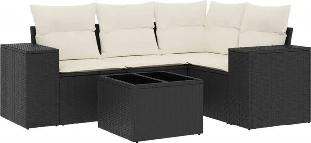 vidaXL 5-teilige Garten-Sofagarnitur aus Poly-Rattan mit Kissen in Schwarz - Bild 1