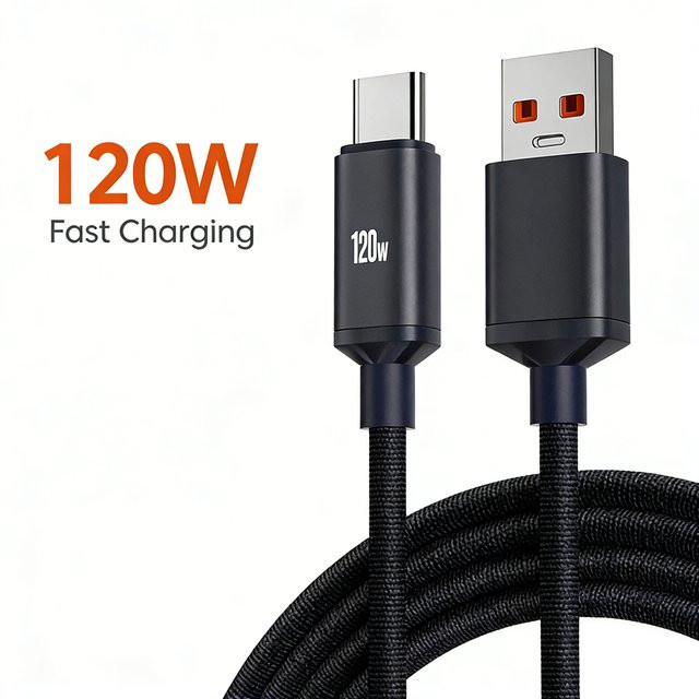 120W USB-auf-Typ-C-Ladekabel für Huawei Xiaomi Samsung VIVO in Lila mit Schnelllade- und Datenübertragungsfunktion - Bild 1