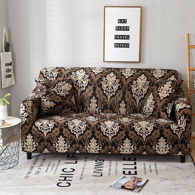 Moderner elastischer Sofabezug aus Jacquard-Polyester in Braun für Single-Seat Sessel, Breite: 90-140 cm - Bild 1