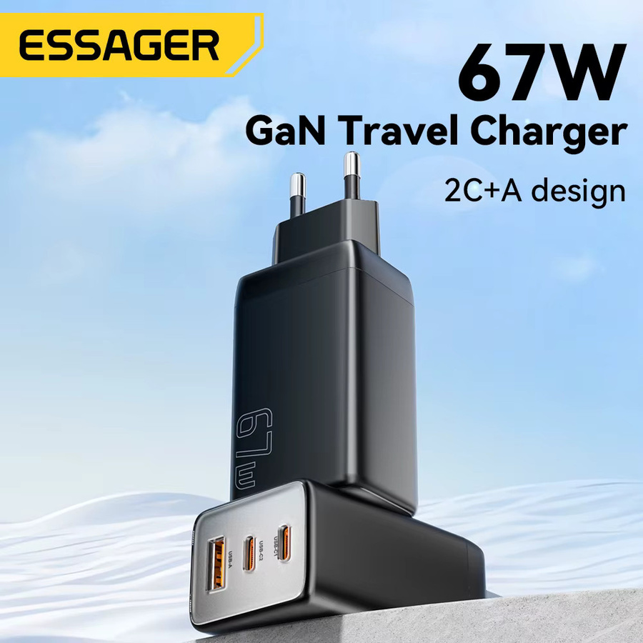 Essager 67 W GaN USB-Ladegerät mit USB-C Schnellladung QC 4.0 und PD 3.0 in Schwarz - Bild 2