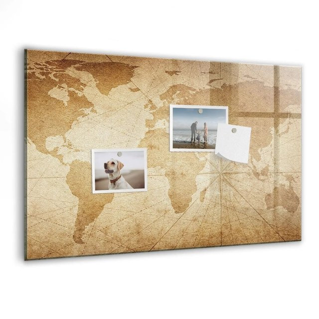 Tulup Magnettafel aus Glas mit Vintage Weltkarte Design, Whiteboard Modern, B/H: 60 x 40 cm - Bild 1