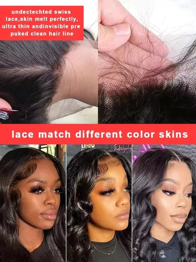 Fuduete Body Wave Lace Echthaar Perücke, Schwarz, Damen - Bild 7
