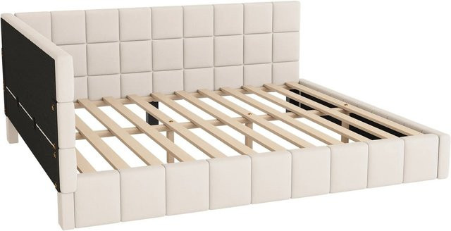 Merax Schlafsofa im Mid-Century Design mit Samtbezug und Schubladen in Beige, B/T/H: 167 x 200 x 206 cm - Bild 1