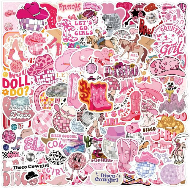 Kpustyle Disco Cowgirl Aufkleber Set in Rosa und Multicolour für Laptop, Auto und Scrapbooking - Bild 1