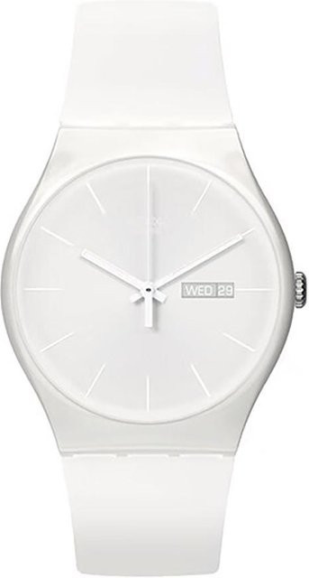 Swatch Armbanduhr, Quarz, Kunststoff, 47,4 mm, Silikonarmband, Weiß, Herren - Bild 1