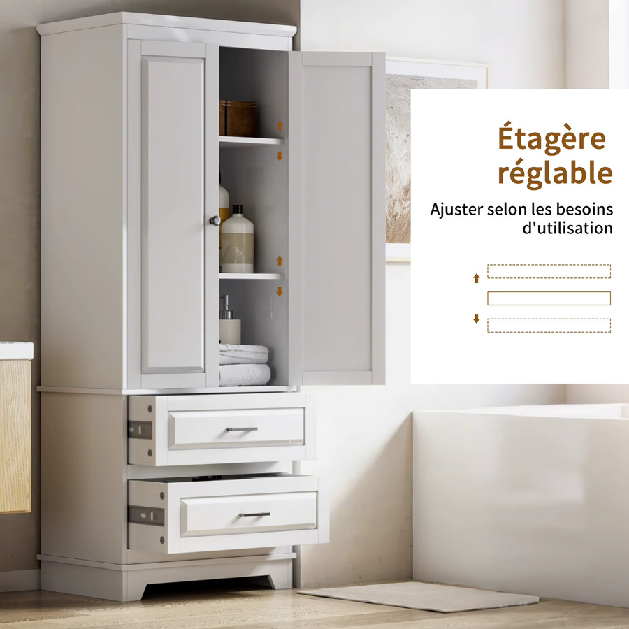 HYNHXBP Standregal-Schrank in Weiß, modernes mattes Design mit Doppeltüren, Schubladen und verstellbaren Regalen für Badezimmer, Küche oder Büro - Bild 3