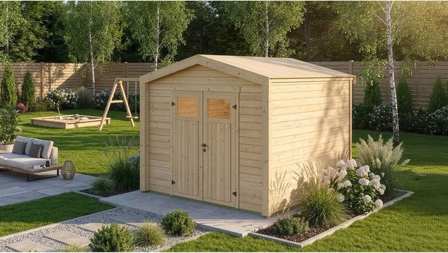 Weka Holz-Gartenhaus Killarney mit Satteldach in Natur Braun, B/T: 311 x 313 cm - Bild 1