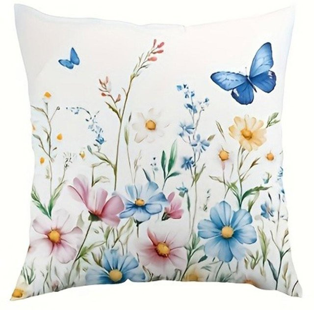 Kissenbezug mit Blumenkorbmuster aus Polyester für dein Wohnzimmer oder Schlafzimmer, B/T/H: 18 x 18 x 0 cm - Bild 1