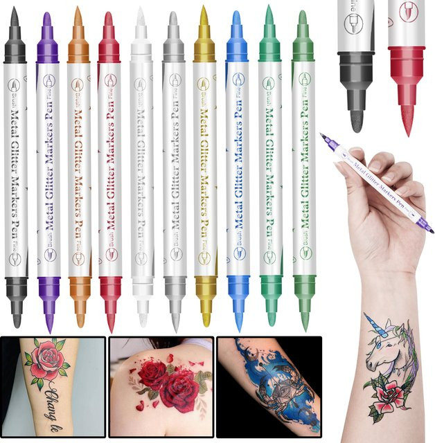 Flysea Dual Tip Temporäre Tattoo Body Marker Set mit 10 Mischfarben und Brush-Spitze - Bild 1