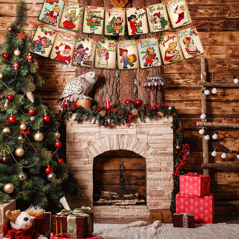 15er Set Vintage Weihnachten Banner Girlande aus Papier in Mehrfarbig für deine Weihnachtsdekoration - Bild 5