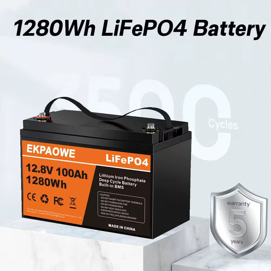 EKPAOWE LiFePO4-Batterie 100 Ah mit integriertem BMS, Lithium-Eisenphosphat-Zellen der Güteklasse A, Schwarz - Bild 1