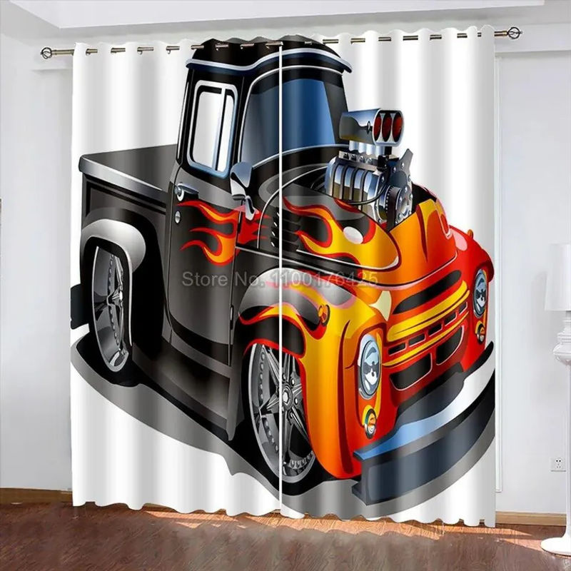 Verdunkelungsvorhänge mit 3D-LKW-Print von A Family Of Home Textiles, Schwarz, B: 120 cm, H: 270 cm, 2er-Set - Bild 5