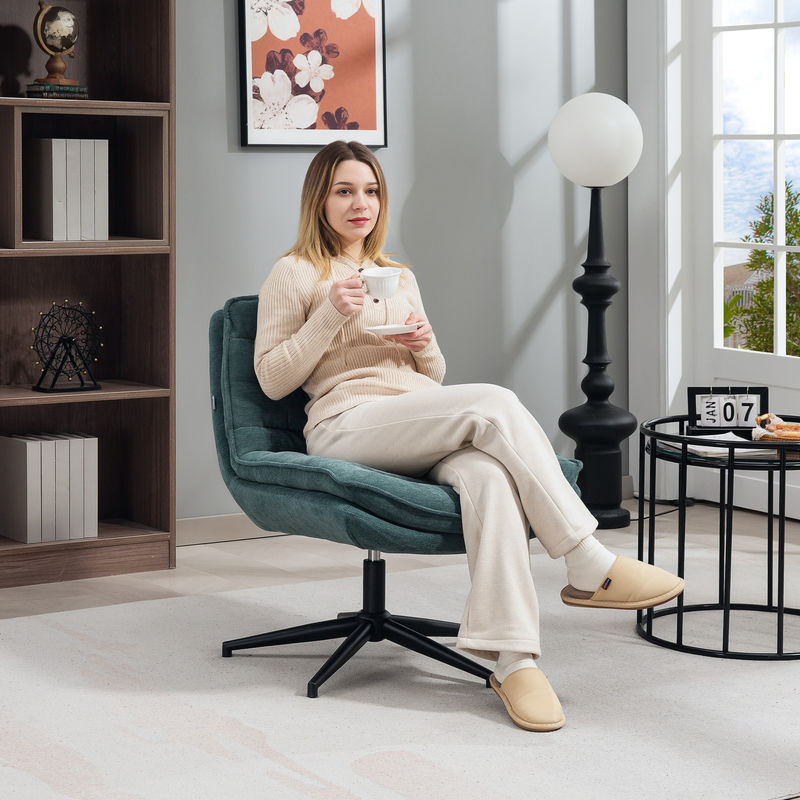 HOMCOM Bürostuhl ohne Armlehnen in Dunkelgrün mit Leinenoptik, höhenverstellbarer Drehstuhl mit breiter Sitzfläche für dein Home-Office - Bild 2