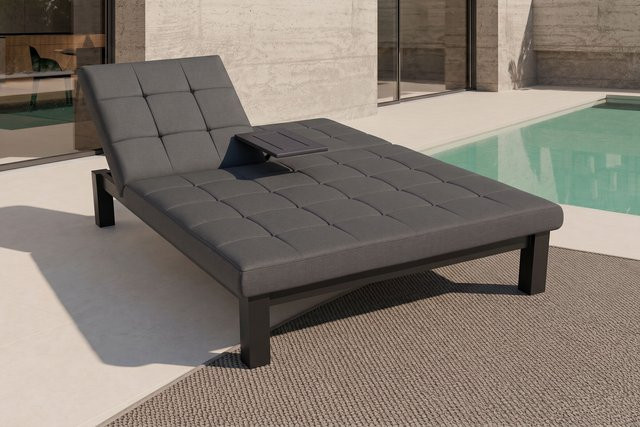 OUTFLEXX Garten-Doppelliege in Grau mit Mitteltisch aus Aluminium und UV-beständigem Polyester, B/T: 200 x 160 cm - Bild 1