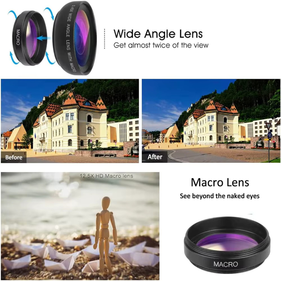 OBKEY 2-in-1 Smartphone-Objektiv Set mit 0,45x Superweitwinkel und Makroobjektiv inklusive 37 mm Clip für iPhone 14 13 15 Huawei und Xiaomi in Schwarz oder Pink - Bild 4