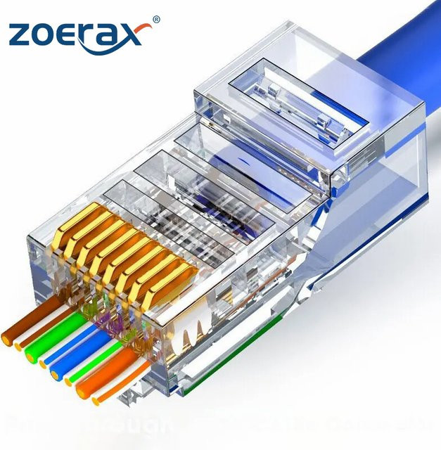 ZOERAX RJ45 Pass-Through Modularstecker Cat6 Cat5e 8P8C vergoldet - Bild 1