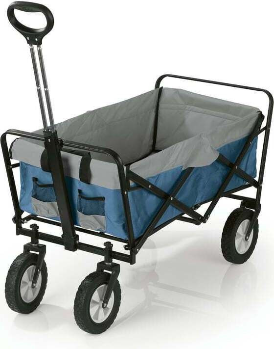 EASYmaxx Bollerwagen Handwagen mit Nylonbezug und Abdeckhaube, Blau-Grau, Tragkraft bis 80 kg - Bild 1