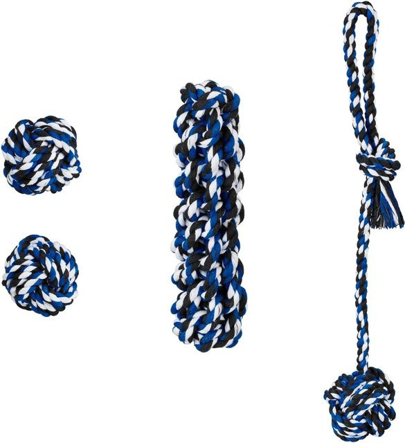 Relaxdays Hundespielset Baumwolle, Schwarz Blau Weiß, 4-teiliges Set - Bild 1