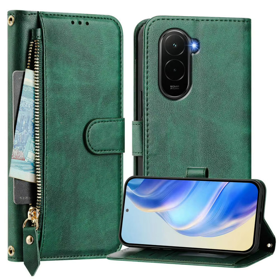 Xiaomi Crossbody Leder-Brieftaschenhülle mit Reißverschluss für Poco X8 Pro Max 5G, F8 Ultra, F7, M8, M7, X7 Pro in Blau oder Grün - Bild 3