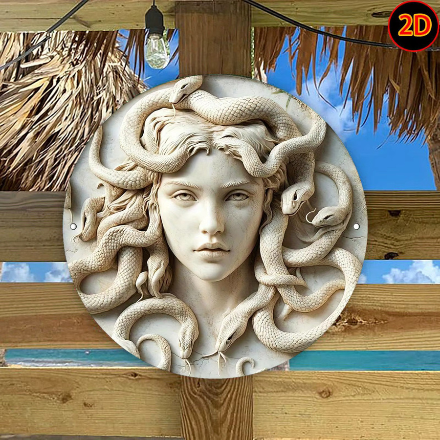 Medusa Wandkunst Metallschild CIFBUY Vintage Griechische Mythologie Deko Wandplakette Beige B/H: 50,8 x 50,8 cm - Bild 3