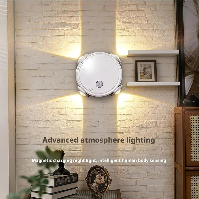 YJMP Super Lighting Intelligente RGB-Farbverlauf-Nachtlampe mit 4 Köpfen, Magnetischer Bewegungssensor, Wiederaufladbare LED-Wandleuchte in Schwarz für Schlafzimmer, Schrank, Garderobe und Treppen - Bild 2