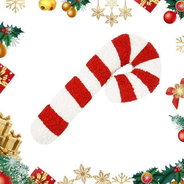 Alloet Weihnachts-Zuckerstangenkissen aus Plüsch in Rot, gestreift, Durchmesser: 35,56 cm - Bild 1